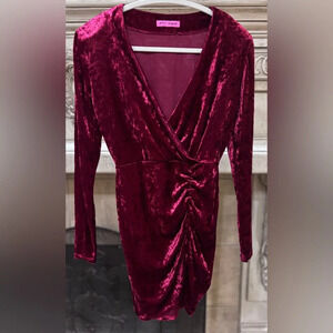 Betsy Johnson Crushed Red Velvet Party Holiday New Years Eve Dress Size Small